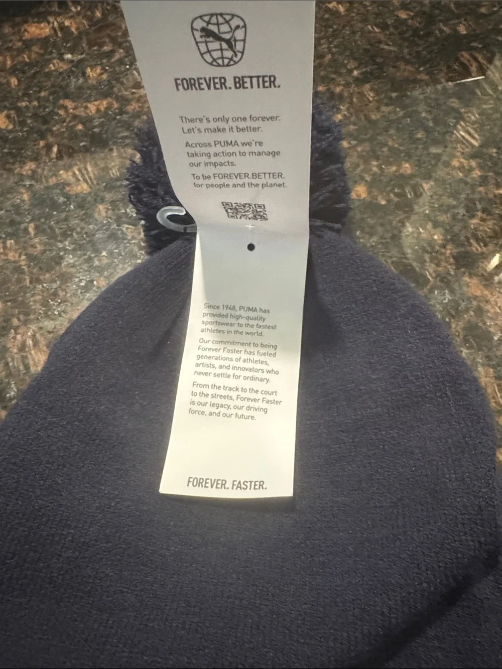 Puma Navy Pom-Pom Beanie with White Logo